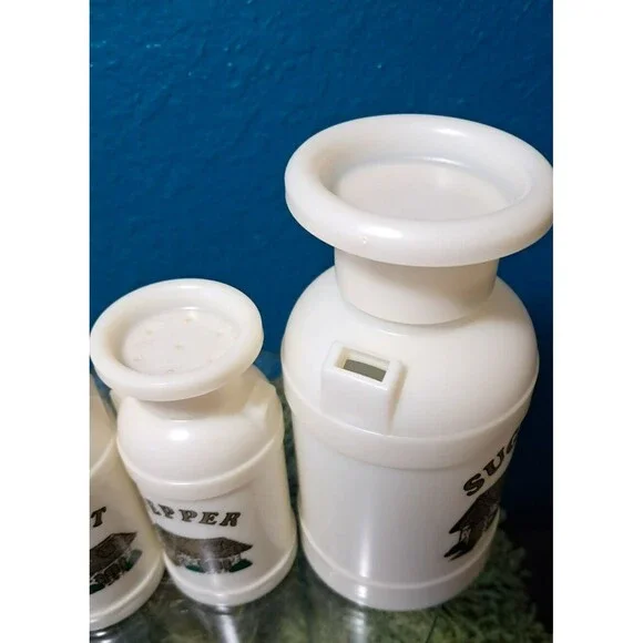 1970's Plastiques Inc Cream, Sugar, Salt, & Pepper Kitchen Set Vintage White - Picture 6 of 12